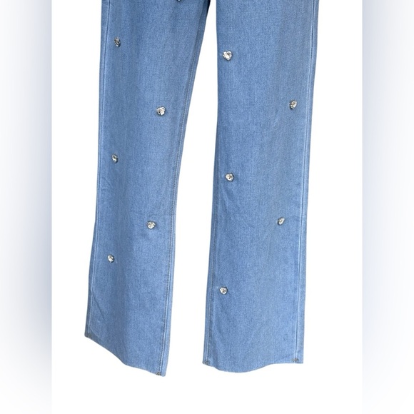 Between Us women’s hearts rhinestones wide led denim jeans raw hem size 0 used - Picture 3 of 9